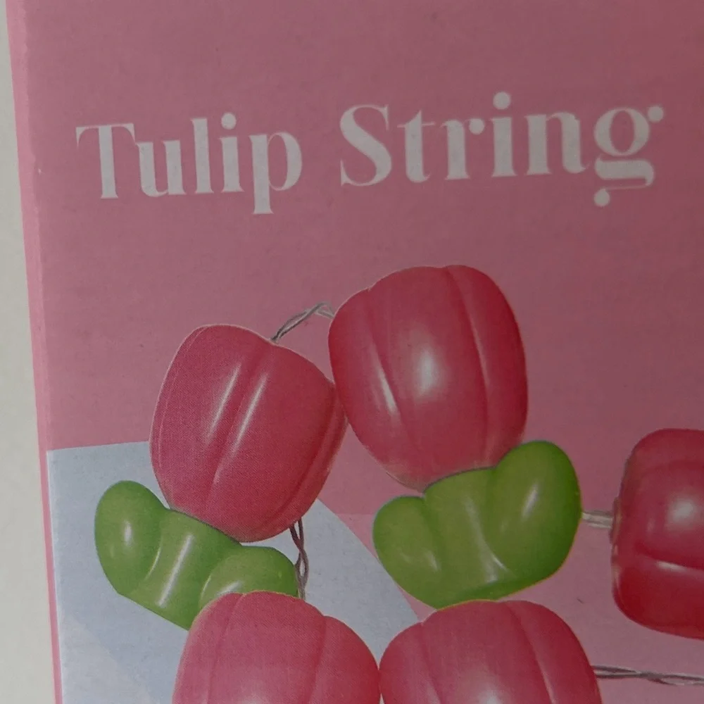 Pink Spring Tulip Flower Shaped String Lights 6ft Battery Operated Indoor Use